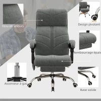 Vinsetto Fauteuil chaise de bureau massant chauffant inclinable avec repose-pieds intégré 5 roulettes gris(m-7)