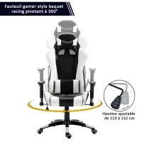 HOMCOM Fauteuil de bureau manager grand confort style baquet Racing pivotant inclinable avec coussins blanc noir(m-4)