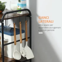 HOMCOM Carrello da Cucina con 2 Cesti estraibili in Metallo, 2 ripiani in Legno Truciolato e Ganci laterali, 40x38x111cm(m-7)