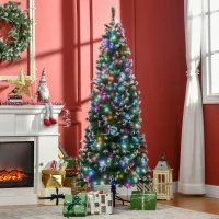 HOMCOM 6FT Tall Prelit Pencil Slim Artificial Christmas Tree with Realistic Branches, 300 Colourful LED Lights and 618 Tips, Xmas Decoration, Green(m-10)