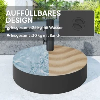 Outsunny Vulbare Parasolvoet tot 30 kg, Ronde Parasolhouder voor Parasol 36/38/48mm Zwart(m-5)