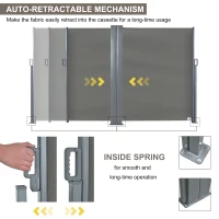 Outsunny 6 x 2m Retractable Sun Side Awning Screen Fence Patio Garden Wall Balcony Screening Panel Outdoor Blind Privacy Divider – Grey(m-7)