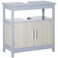 kleankin Mobile Sottolavabo Bagno con Armadietto e Ripiano Aperto, 60x30x62cm, Grigio e Legno Naturale(m-1)