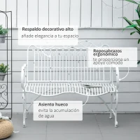 Outsunny Banco de Jardín de 2 Plazas 110x60x97 cm Banco de Exterior de Metal con Respaldo Decorativo y Reposabrazos para Terraza Balcón Patio Carga 200 kg Blanco(m-5)