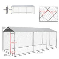 PawHut Kennel per Cani da Esterno con Tetto Impermeabile in Tessuto Oxford e Acciaio, 6x2.3x2.3m, Argento(m-3)