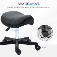 HOMCOM Saddle Stool, PU Leather Adjustable Rolling Salon Chair with Steel Frame for Massage, Spa, Beauty and Tattoo, Black(m-5)
