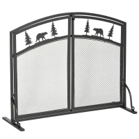 HOMCOM Fire Guard with Double Doors, Metal Mesh Fireplace Screen, Spark Flame Barrier with Tree Decoration for Living Room, Bedroom Decor(m-1)