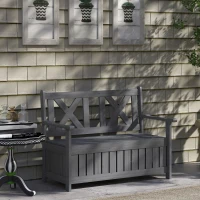 Outsunny 2-Seater Garden Storage Bench for Patio Wood Porch Decor Outdoor Seating, Charcoal Grey(m-9)