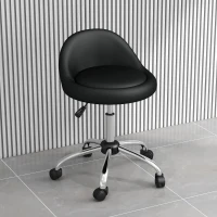HOMCOM Sgabello con Ruote, Seduta Girevole, Altezza Regolabile e Rivestimento in Finta Pelle PU, Nero(m-8)