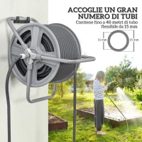 Outsunny Avvolgitubo da Giardino a Parete e Autoportante per 40m di Tubo con Manovella, Grigio(m-4)