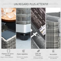 Outsunny Ensemble salon de jardin 7 pièces modulables table basse plateau verre trempé coussins déhoussables inclus gris(m-7)