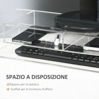 HOMCOM Supporto per Monitor PC in Acrilico con Scomparti Centrali, 57x19x11.5cm, Trasparente(m-5)