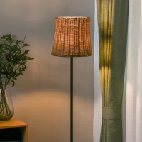 HOMCOM Lampadaire sur pied circulaire 40 W max. abat-jour rotin naturel marron dim. Ø 30 x 157 cm(m-4)