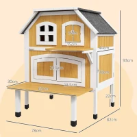 PawHut Outdoor Cat Shelter 2 Tiers Wooden Feral Cat House with Openable Asphalt Roof, Escape Doors, Terrace, for 1-2 Cats(m-3)