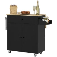 HOMCOM Isla de Cocina con Ala Abatible 2 Puertas Cajón Especiero Toallero y Estante Ajustable 106x42x87 cm Negro y Roble(m-11)
