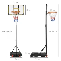 SPORTNOW Canestro Basket per Adulti, Altezza Regolabile 2.1-2.4 m, Ruote e Base Riempibile, Giallo(m-3)