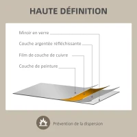 HOMCOM Miroir mural miroir décoratif forme organique avec cadre en bois horizontal ou vertical 70 x 50 cm naturel(m-6)