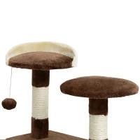 PawHut Albero Tiragraffi per Gatti in Peluche e Sisal con Cucce e Pallina 50×50×134.5cm Caffè e Crema(m-9)