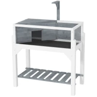 PawHut Wooden Tortoise House with Storage Shelf, Clear Observation Windows, Lamp Holder, Openable Top, Built-in Tray, Grey(m-11)
