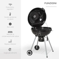 Outsunny Barbecue BBQ a Carbonella con Termometro Doppia Griglia Ripiano Inferiore 2 Ruote Metallo 57x63x94 cm Nero e argento(m-6)