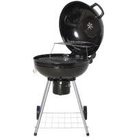 Outsunny Barbecue BBQ a Carbonella con Termometro Doppia Griglia Ripiano Inferiore 2 Ruote Metallo 57x63x94 cm Nero e argento(m-10)