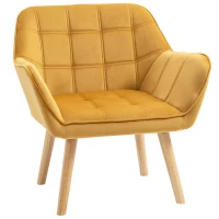 HOMCOM Armchair Accent Chair, Vanity Chair with Wide Arms, Slanted Back, Padding, Metal Frame, Wooden Legs, Home Bedroom Furniture Seating, Yellow(m-11)