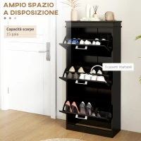 HOMCOM Scarpiera Moderna con 3 Cassetti Ribaltabili per 15 Paia di Scarpe e Ripiano Regolabile, 54x24x117.5cm, Nero(m-4)