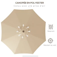 Outsunny Parasol de jardin Ø 2,63 m en métal Rond Polyester 180g/m² manivelle inclinable beige(m-6)