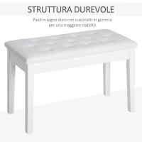 HOMCOM Sgabello Pianoforte Professionale con Vano Portaoggetti Ecopelle, Legno 76 × 36 × 50cm Bianco(m-6)