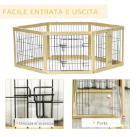 PawHut Box per Cani, Recinto per Animali, 6 Pannelli con Porta e Doppi Fermi, 70x62cm(m-5)