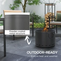 Outsunny Smokeless Fire Pit, 38cm Portable Wood Burning Firepit with Spark Screen and Poker, Low Smoke Camping Bonfire Stove for Garden Patio Picnic, Dark Grey(m-6)