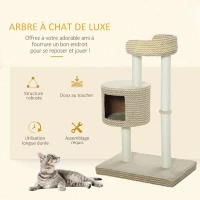 PawHut Arbre à chats style cosy chic griffoirs jute naturelle niche plateforme peluche courte bicolore beige café(m-4)