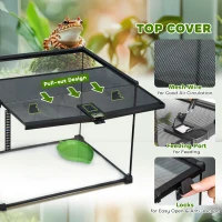 PawHut Glass Reptile Terrarium Insect Breeding Tank Vivarium Habitats with Thermometer for Lizards, Horned Frogs, Snakes, Spiders - Large 50 x 30 x 35cm(m-5)