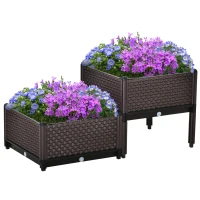 Outsunny 50cm x 50cm x 46.5cm Set of 2 41L Plastic Raised Garden Bed, Planter Box, Flower Vegetables Planting Container with Self-Watering Design and Drainage Holes for Patio Balcony(m-11)