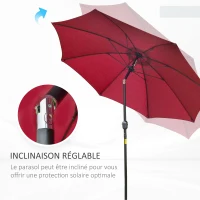 Outsunny Parasol de jardin Parasol droit Parasol inclinable aluminium fibre de verre polyester diamètre 2,65 m coloris rouge(m-5)