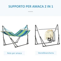 Outsunny Supporto con Amaca Autoportante Pieghevole in Cotone e Acciaio, 270x100x94cm(m-4)