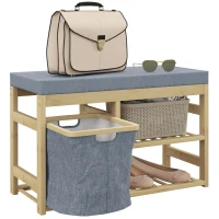 HOMCOM Mueble Zapatero con Asiento Cesta Extraíble y Estantes Abiertos para 4 Pares de Zapatos 69x30x45 cm Natural(m-9)