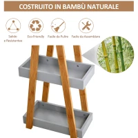 Kleankin Scaffale Salvaspazio da Bagno in MDF e Bambù, Forma a Piramide con 3 Mensole, Color Legno e Grigio, 30x18x81cm(m-7)