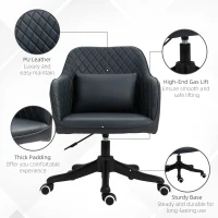 Vinsetto PU Leather Office Chair, Desk Chair, Makeup Vanity Chair with Massage Lumbar Pillow and Rolling Wheels for Bedroom and Home, Deep Blue(m-7)