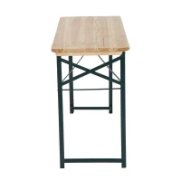 Outsunny Portable Folding Camping Picnic Trestle Beer Table and 2 Bench Set Wooden Garden Furniture Patio Dining Party BBQ Chairs Stools(m-7)