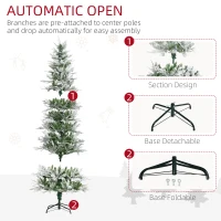 HOMCOM 7 Ft Pencil Snow Flocked Artificial Christmas Tree with Realistic Cypress Branches, Auto Open, Green(m-6)