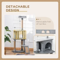 PawHut Cat Tree Tower 142cm Climbing Kitten Activity Center with Jute Scratching Post Board, Removable Felt Hanging Toy, Grey(m-7)