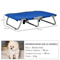 PawHut Lit surélevé pour chien lit de camp animal pliable intérieur extérieur tissu oxford 71 x 58 x 20 cm bleu(m-3)