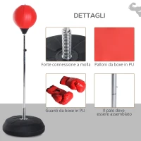 HOMCOM Punching Ball da Terra ad Altezza Regolabile con Guantoni da Boxe e Base Riempibile, 43x43x126-144 cm, Rosso(m-7)