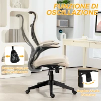 HOMCOM Sedia da Ufficio con Braccioli Ribaltabili, Altezza Regolabile e Schienale Inclinabile, Beige(m-5)