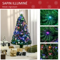 HOMCOM Sapin de Noël Artificiel Lumineux 120H cm Fibre Optique LED Multicolore + Support Pied 130 Branches étoile Sommet Brillante Vert(m-5)