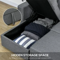 HOMCOM Corner Sofa Bed with Storage, 3 Seater Pull Out Sofa Bed, Convertible L Shape Sofa Couch with Reversible Chaise Lounge for Living Room, Dark Grey(m-7)