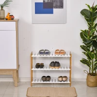 HOMCOM 3-Tier Shoe Rack Wood Frame Slatted Shelves Spacious Open Hygienic Storage Home Hallway Furniture Family Guests 70L x 26W x 57.5H cm - Natural(m-9)