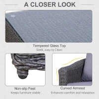 Outsunny Deluxe Round PE Rattan Garden Furniture Set, Fully-assembly Outdoor Sofa Set with Armchair, Loveseat, Glass Top Coffee Table, Aluminium Frame, Cushion, Grey(m-6)