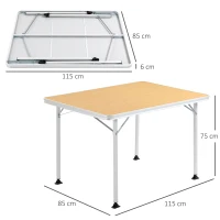 Outsunny Mesa de Camping Plegable Mesa de Picnic Portátil de Aluminio con Encimera de Madera 115x85x75 cm Natural(m-3)